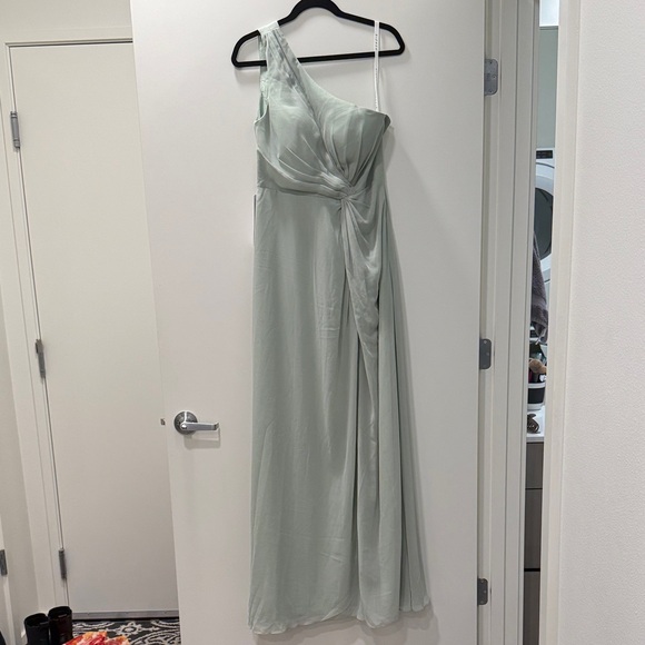 Azazie One-Shoulder Dress in Soft Green - Picture 3 of 12